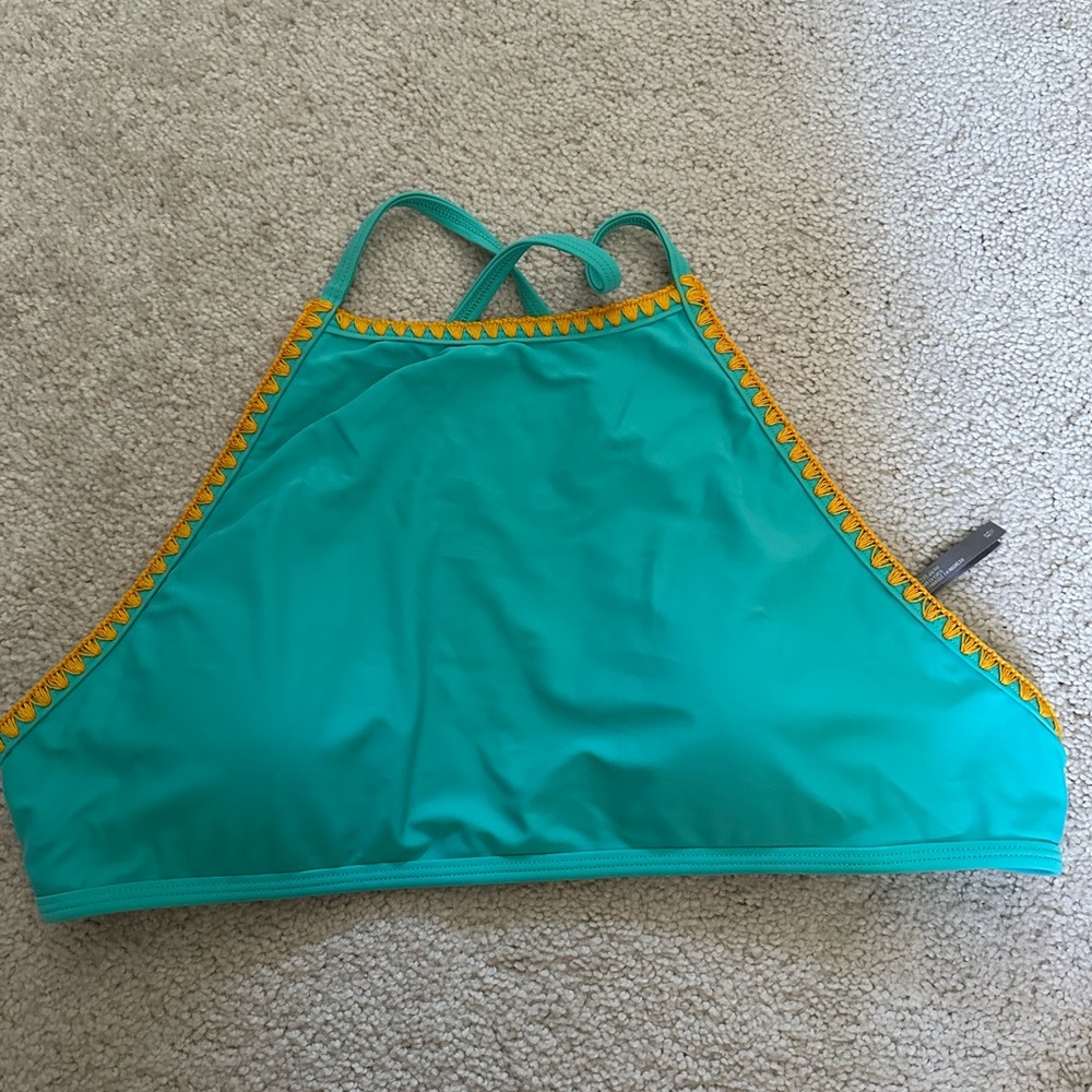 Aerie Embroidered High Neck Cross Back Bikini Top